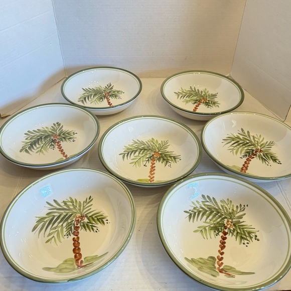 Gibson Designs PALM COURT GIDPAC Cereal Bowl Green Palm Tree Green - Set of 4 - Picture 9 of 16